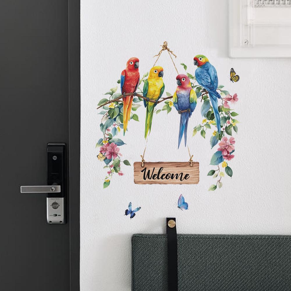 Английский слоган Добро пожаловать Попугай Венок Подвесной Спальня Дверь Украшение Наклейка на стену