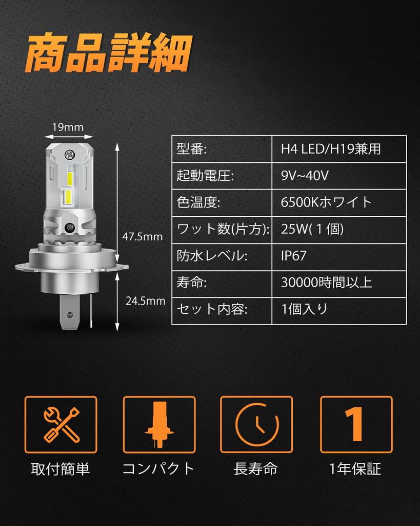 Фара для мотоцикла BORDANh4led H19led с переключением HI/LO, совместимая с взрывоопасным светом для осмотра транспортного средства 6500K25W1 со встроенным компенсатором для