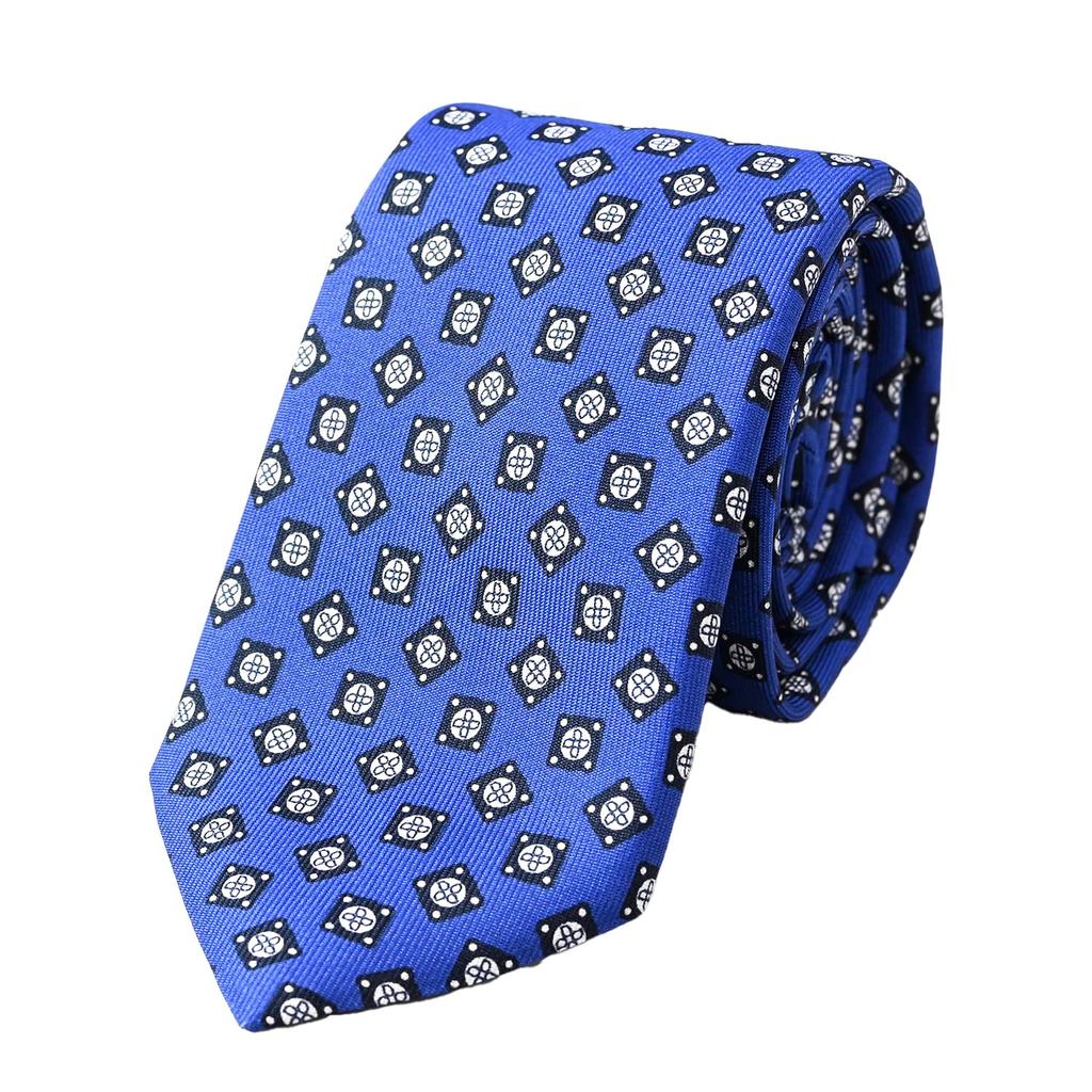 Day Dunhill Bright Blue 8cm Printed Made In Father's Gift Men's Tie, Wide, 100% Silk, Gasket, 23RPTP4G5436, Italy.