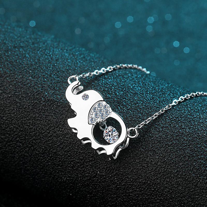 Sterling Elephant Pendant Necklace With Moissanite Stone Delicate Chain Women Animal Jewelry Gift
