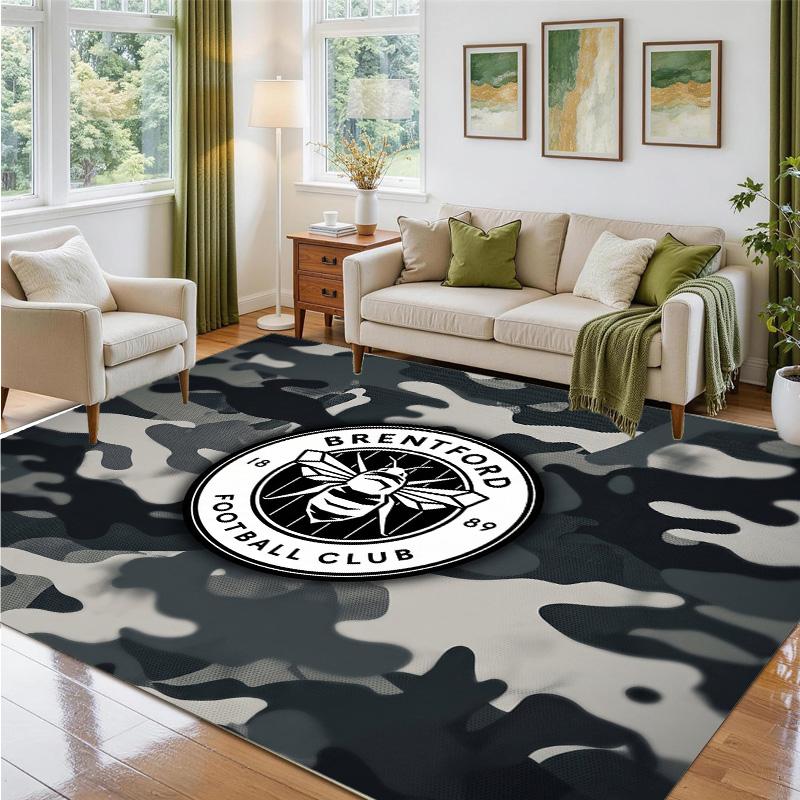 Brentford Football Design Crystal Velvet Rug Soft Decorative Mat for Bedroom Entrance