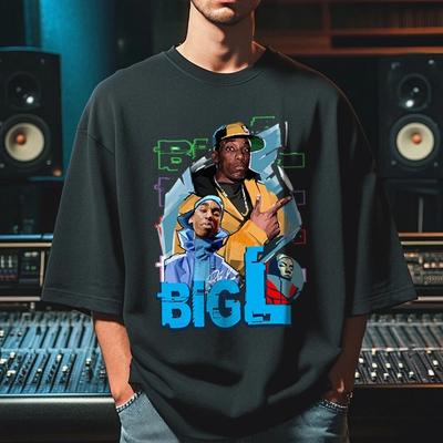 Футболка BIG L Хип-хоп Уличная одежда Мужская Женская Хлопковая футболка Винтажная с коротким рукавом Уличная одежда Летний топ Мужская футболка