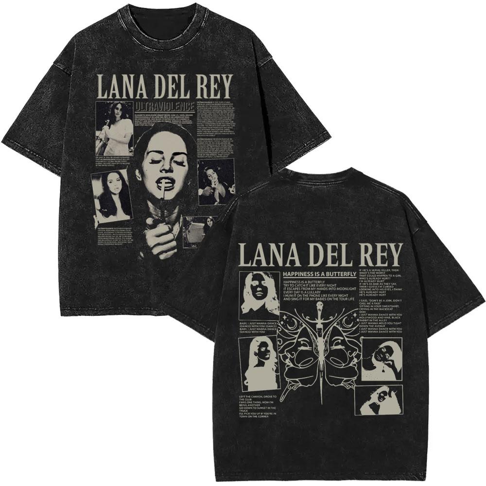 Washed Vintage WashedLana Del Rey Tour Tshirt Men Women Hip Hop Fashion Pop Music Tshirts Unisex Casual Cotton T Shirts