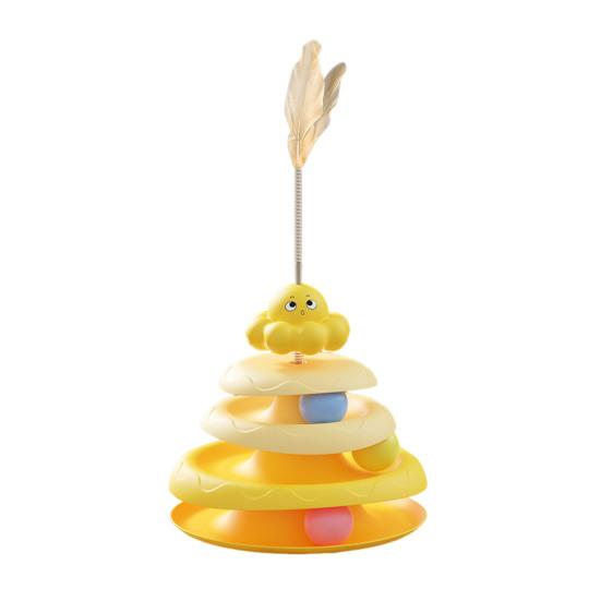 Rotating Cat Toy with 3-Tier Hollow Tracks Colorful Balls Detachable Portable Playground for Cats Interactive Cat Stick Turntable for Boredom Relief