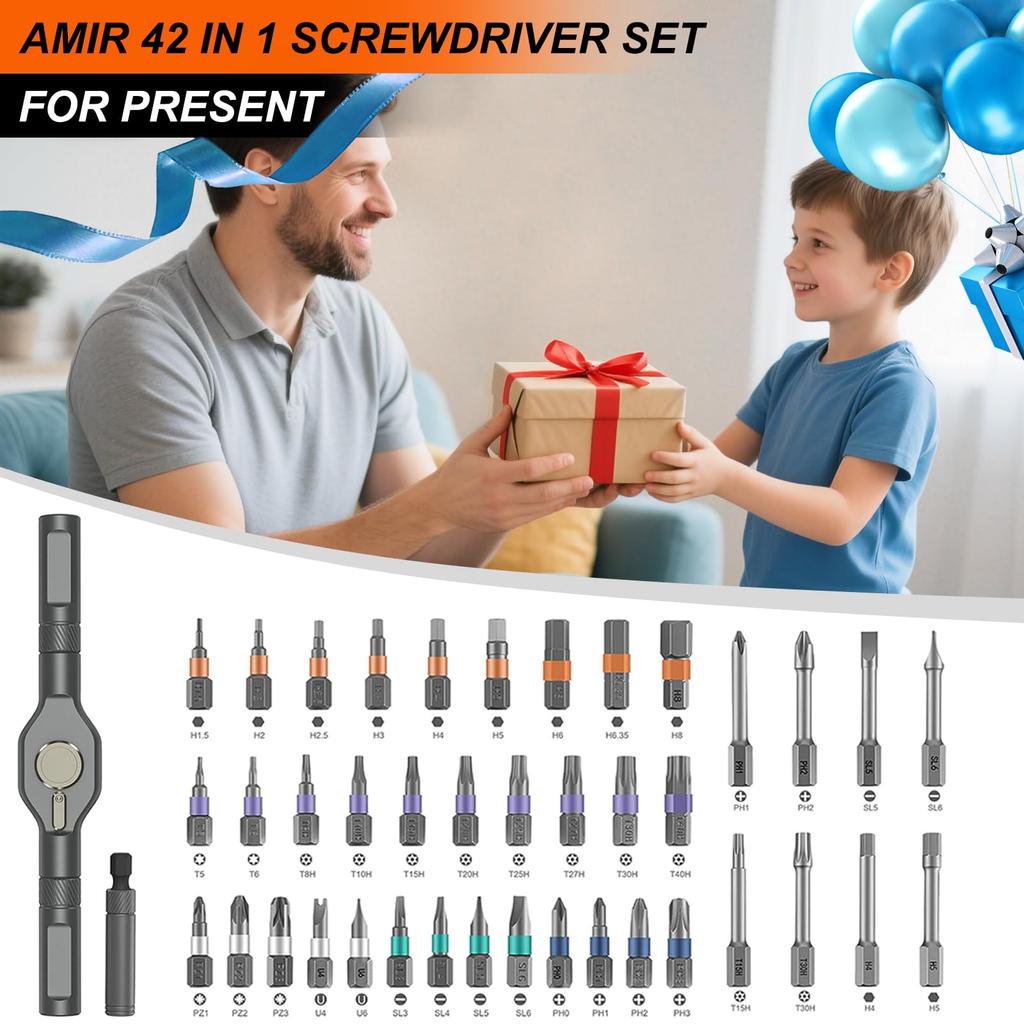 Ratchet Screwdriver Set with 40 Magnetic Drill Bits Rotatable Ratchet Handle Multifunctional Screwdriver Set DIY Work Hand Tool