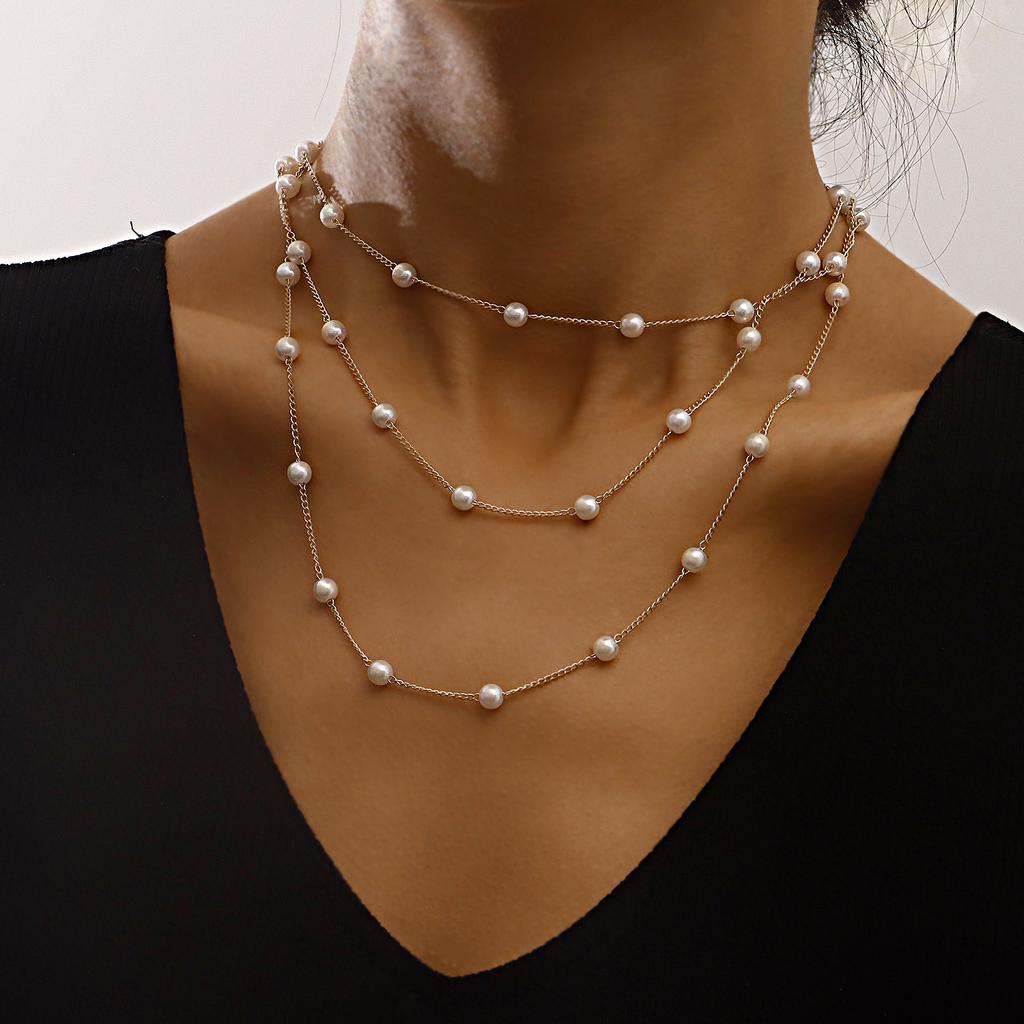 Простой геометрический многослойный жемчужный necklace на тонкой цепочке, персонализированный жемчужный necklace в стиле легкой роскоши
