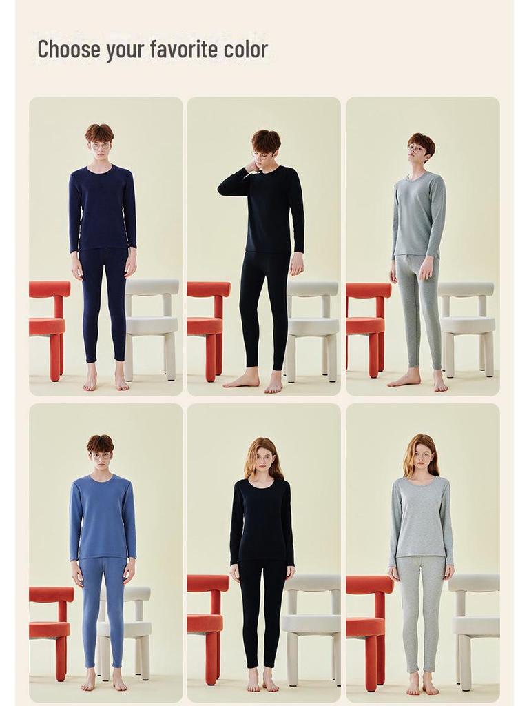 Комплект термобелья унисекс 250 г: Плотный, круглый вырез, начесанный чистый хлопок для осеннего тепла