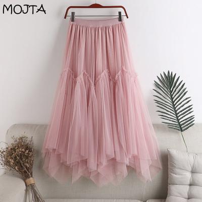 Летняя женская юбка-пачка, большая распашная юбка, сетчатая эластичная юбка трапециевидной формы средней длины с высокой талией