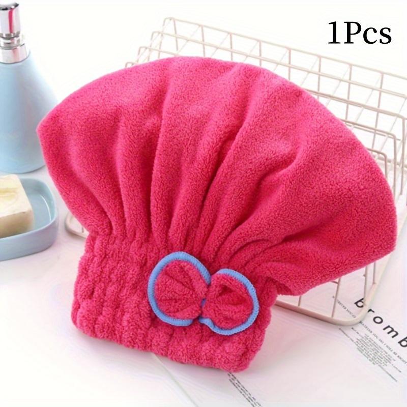 1 шт. Женская быстросохнущая шапочка для волос с дизайном поварского колпака и розовым бантом - Мягкий коралловый флис, Шапочка для душа для быстрой сушки волос, Милая бирюзовая