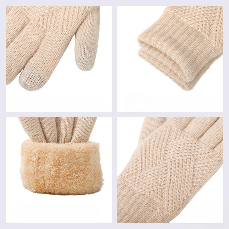 1 пара женских зимних перчаток для сенсорного экрана, теплые перчатки с полным пальцем, утолщенные трикотажные рабочие перчатки для велоспорта