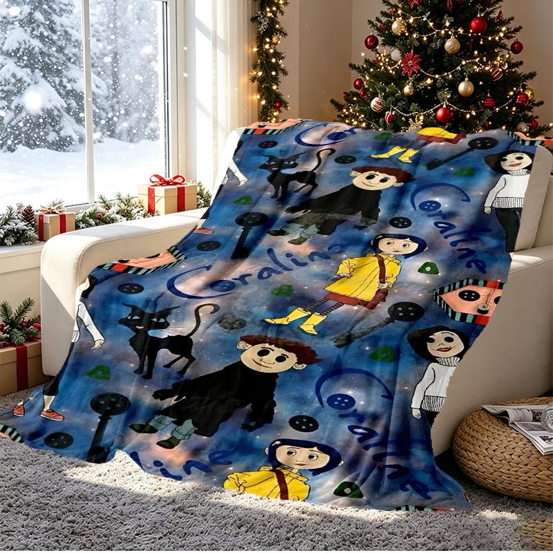 Coraline Pattern Blanket for Home Decoration, Bed, Sofa, Car Travel, Camping, Suitable for All Seasons, Birthday Christmas Gift