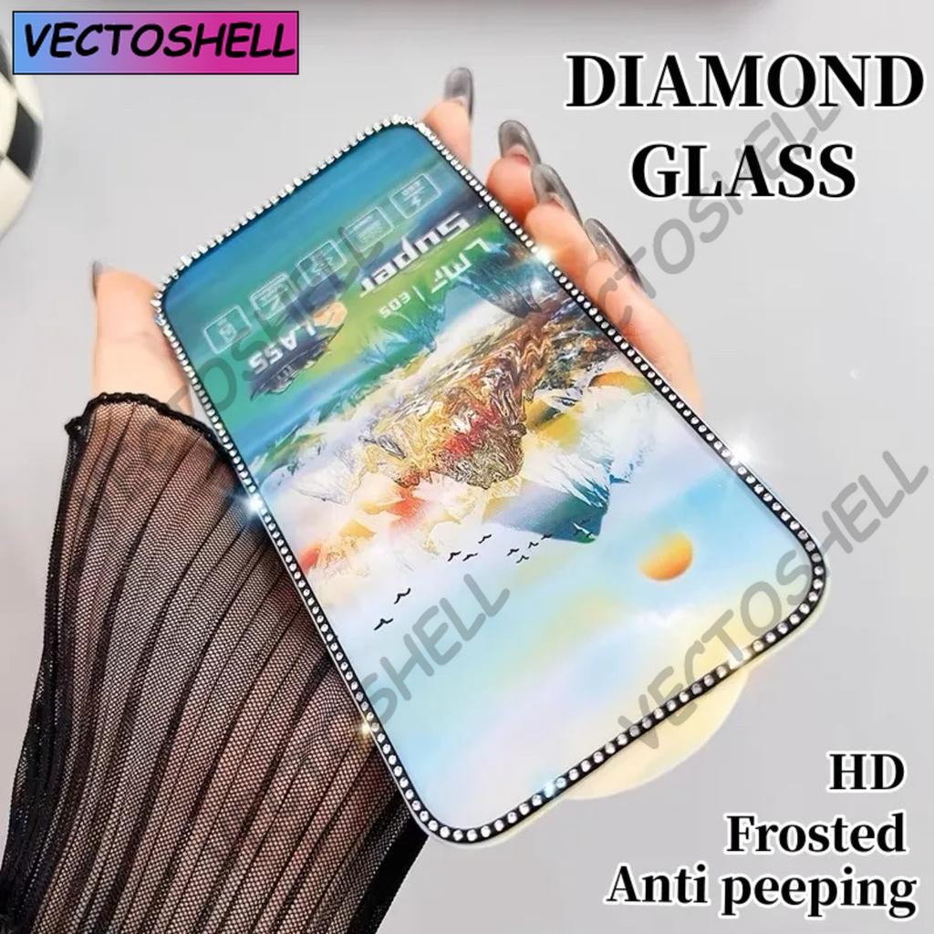 Новое закаленное стекло с алмазным покрытием для iPhone 16 15 14 13 12 11 Pro Max 3D стереоскопическое с алмазной инкрустацией Антишпионское матовое стекло X