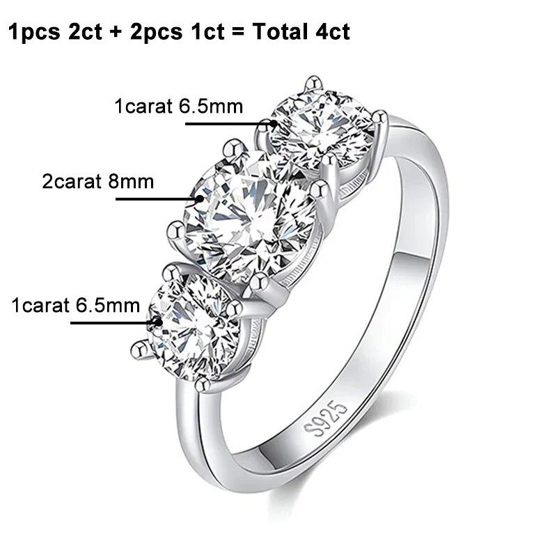Обручальное кольцо с муассанитом 4 карата для женщин, 3 камня, стерлинговое серебро S925, позолоченное обручальное кольцо 18 карат, кольца с бриллиантами Promise