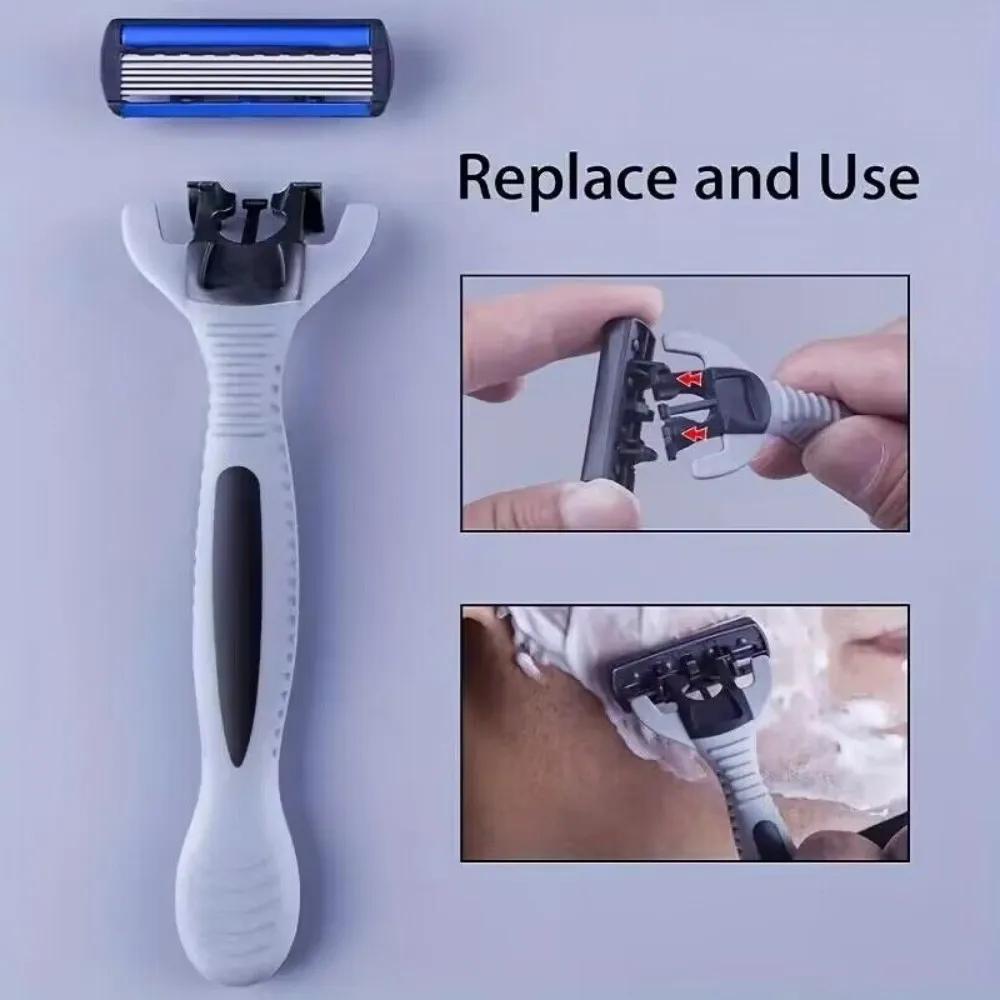 Мужская ручная бритва, безопасная бритва, 6-слойный нож для удаления волос из нержавеющей стали, сменная головка бритвы, бритвенные инструменты.