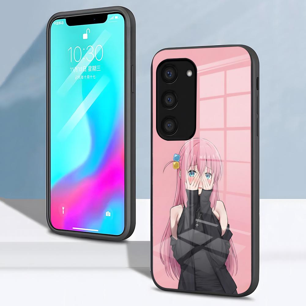 Чехол для телефона B-Bocchi The Rock H-Hitori Gotoh для Samsung S26 S25 S24 FE S23 S22 S21 Plus S20 Ultra Note20Ultra Черная стеклянная крышка