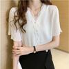 Кружевная блузка Шифоновые топы Расклешенный короткий рукав Корейский стиль Летний Стильный Аккуратный Тонкий Взрослый Милый Свободный крой Стройнящий Повседневный Офисная работа ОЛ Свидание [SYitong]