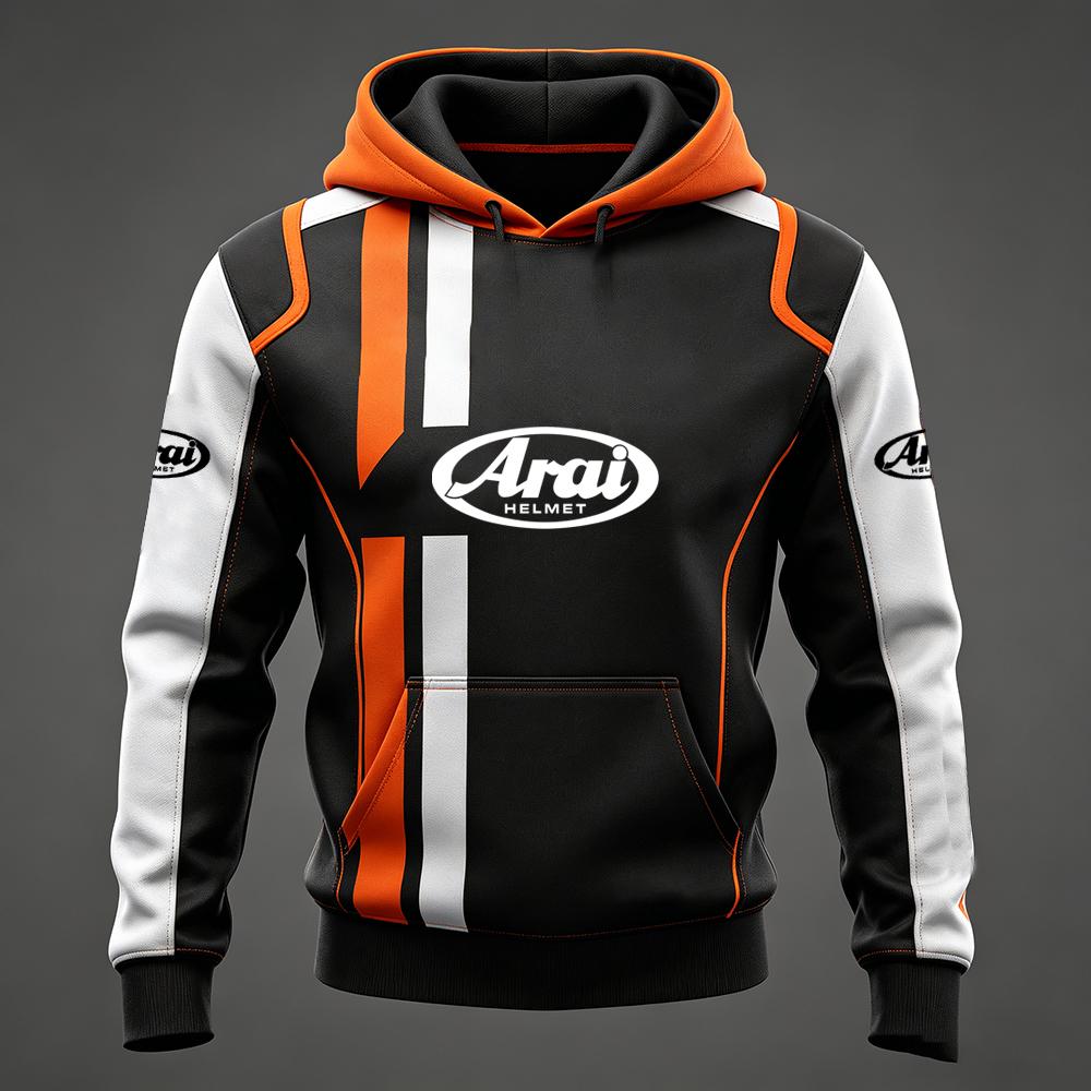 Men's Arai Racing Hoodie - Red/Black/White Color Block Motorsport Sweatshirt