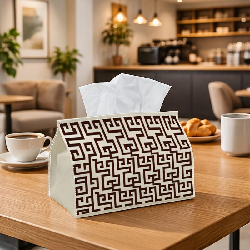 1pc Classic Geometric Decorative Tissue Holder Featuring a Greek Key Design, Versatile Fabric Tissue Box, Ideal for Outdoor Gatherings, Daily Home Use