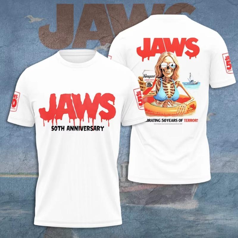 Horror Movie Jaws 3D Print T Shirt Men Women Fashion Hip Hop Casual Short Sleeve Tops Tees Mens Clothing Streetwear
