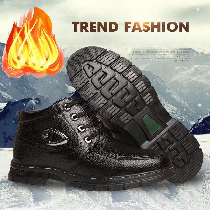 Men's Leather Warm Winter Shoes and Boots, Lace-up Style Casual Walking Shoes