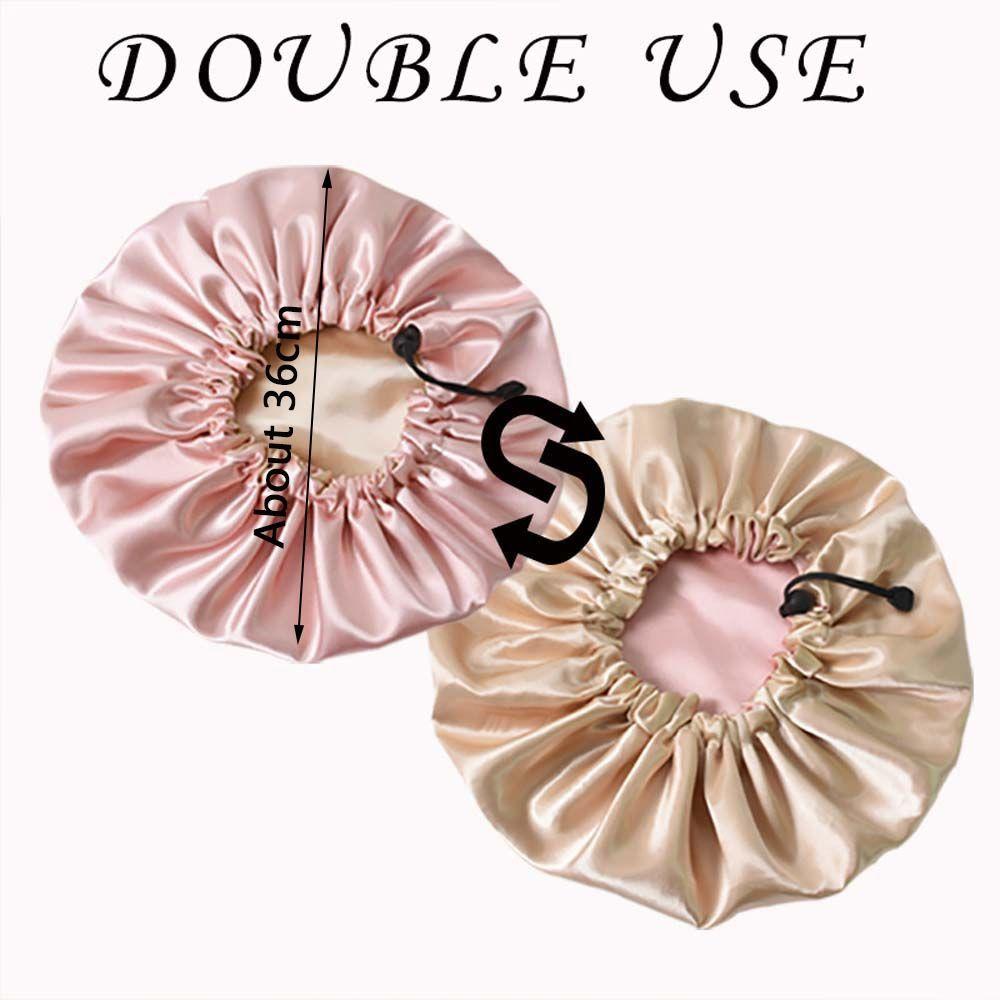 Care Adjustable Springy Double Layer Night Hair Cap Shower Cap Sleep Bonnet Reversible Satin Bonnet