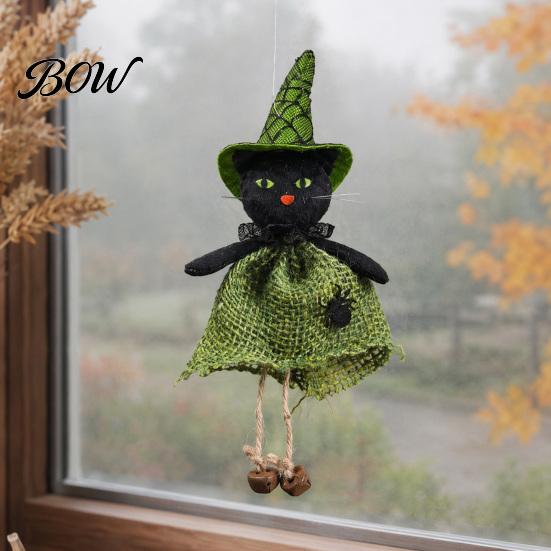 Halloween Holiday Decoration Hanging Decoration, Spooky Pumpkin/Ghost/Witch/Black Cat Doll Ornament with Decorative Witch Statue Burlap Skirt