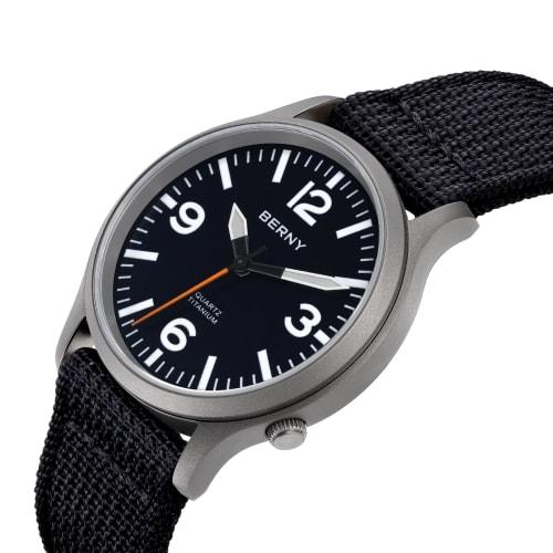 BERNY Titanium Watch Men Men's Watch Men's Watch Japan Sweep Seconds Quartz Movement VH31 5ATM Waterproof Analog Quartz Watch Super Luminous Sapphire