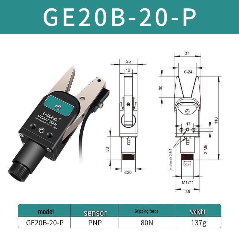 Double-Acting Pneumatic Needle-Nose Gripper GE20B-20 for Robotic Arm and Water Jet Applications