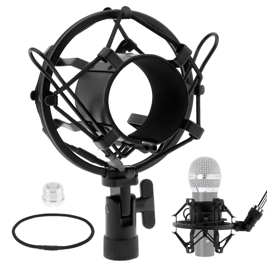 Anti Vibration Suspension Microphone Shock Mount Universal 46-50mm Diameter Condenser Mic Includes Screw Adapter Elastic Band Studio Recording