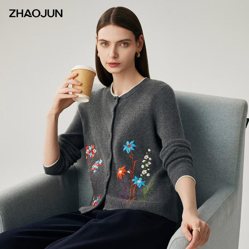 Zhaojun 2025 Осень/Зима Женский Кардиган Толстой Вязки с Круглым Вырезом из 100% Кашемира