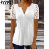 Women's Fashion Casual Summer Spring Solid Color Print Short Sleeve V-Neck Blouses & Shirts