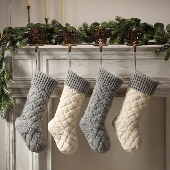 Large Knitted Christmas Stockings 18" Xmas Gift Stocking Hanging Decorations Festive Decor Candy Toys Bag Hanging Stocking for Mantel Window