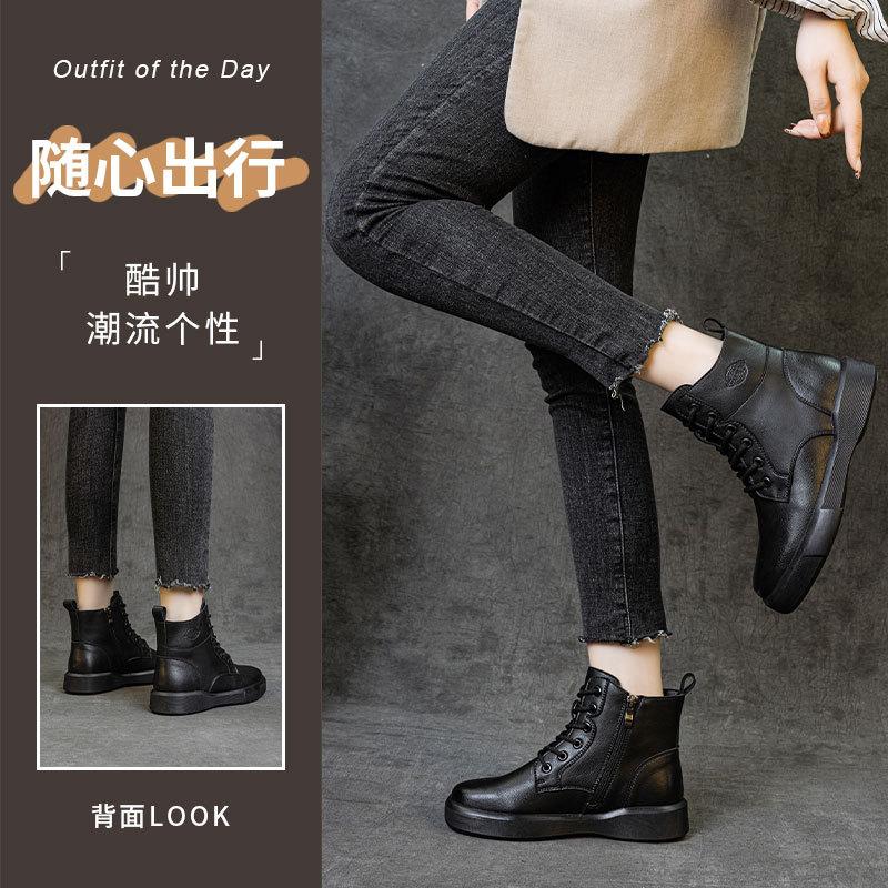 2025 новые кожаные ботинки Мартин на платформе женские осенне-зимние бархатные на толстом каблуке короткие ботинки ретро универсальные женские ботинки