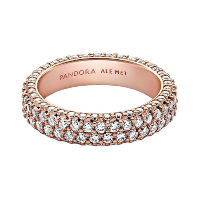 Pandora Inlaid design 925 silver ring women's rose gold 182629C01
