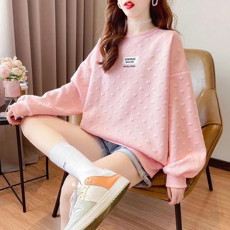 Пуловер-свитер, женский осенний свободный свитер больших размеров с длинными рукавами и круглым вырезом, повседневные универсальные топы