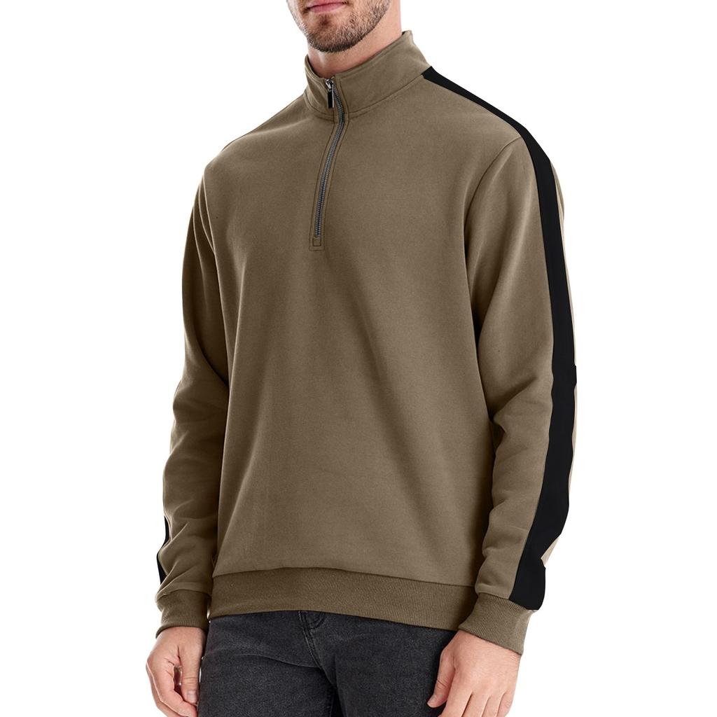 Men's Winter Solid Color Stand Collar Half Zipper Slim Fit Knit Long Sleeve Top