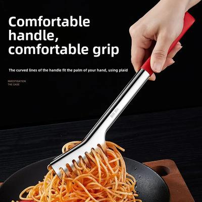 Многофункциональные кухонные щипцы из нержавеющей стали 304, Нескользящая силиконовая ручка, Головка в форме гребенки, Для гриля/лапши/выпечки