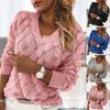 Women Knit Sweater Autumn Winter Hollow Out Feather Long Sleeve V Neck