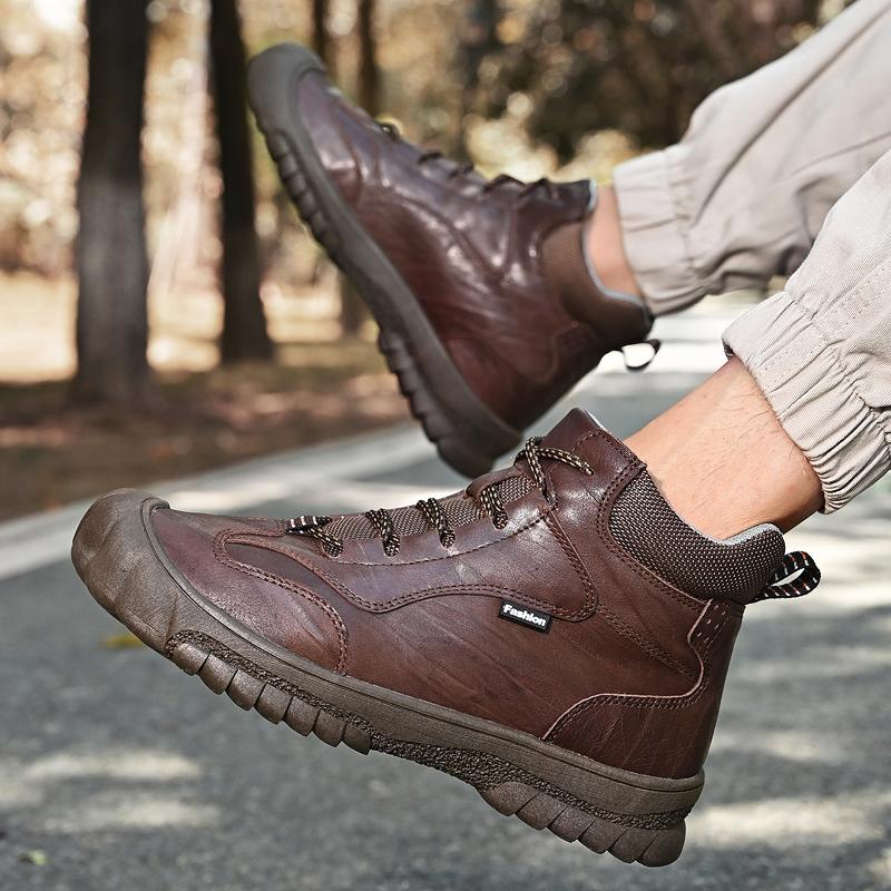 Модная мужская обувь, новые походные мужские ботинки, люксовая брендовая обувь для активного отдыха, мужские ботинки из натуральной кожи, зимние ботинки для скалолазания, теплые плюшевые меховые ботинки