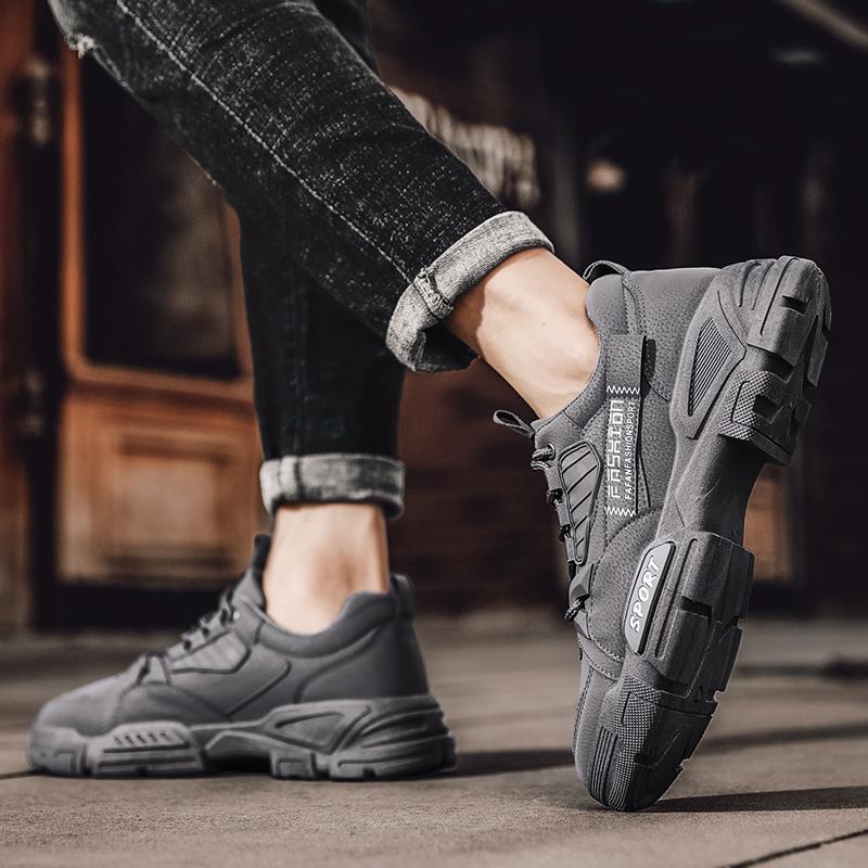 Хаки Повседневная Молодежная Уличная Обувь Противоскользящая Мягкая Подошва Рабочая Одежда Мужские Кроссовки Толстая Подошва Износостойкая Шнуровка Противоскользящая Обувь 2025