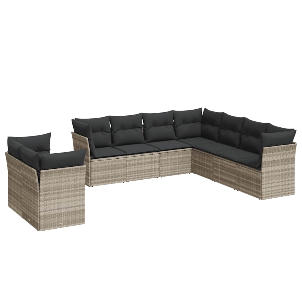 9 Piece Garden Sofa Set with Cushions Light Grey Poly Rattan