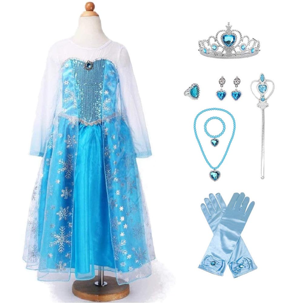 Princess Dress for Kids Cosplay Costume Luxury Set Blue Ribbon Heart Magic Original 120cm UT302A [CREDIBLE] 9-piece - (Princess Dress, Gloves, Tiara,
