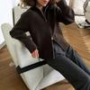 2026 Womens Minimalist Chic Knit Cardigan With Dual Zippers Stand Collar Casual Long Sleeve