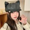 Niche design cat ears black beret female sweet and cute versatile big head circumference octagonal cloud newsboy hat