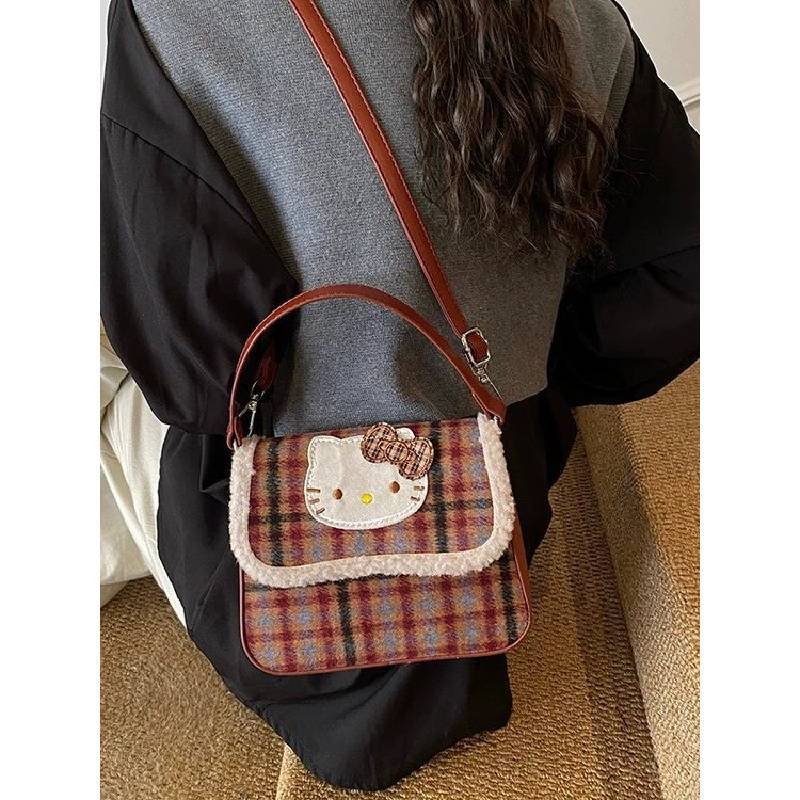 Vintage Hello Kitty Pattern Pu Crossbody Bag With Padded Straps For Men And Women