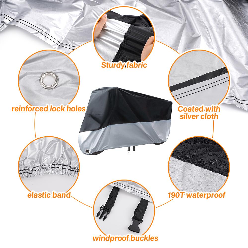 Чехол для мотоцикла, солнцезащитный, пылезащитный, износостойкий, 190T, черный под серебром, полиэстеровый защитный чехол для мотоцикла