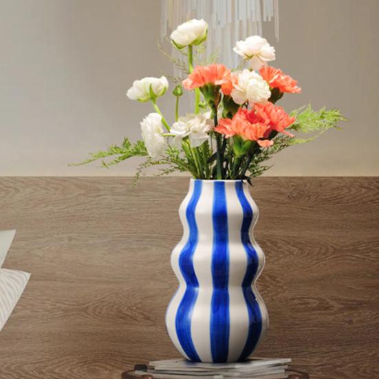 Изысканно изготовленная ваза, полосатый принт, круглая декоративная керамическая ваза, идеальный размер, художественная декоративная ваза, домашний декор