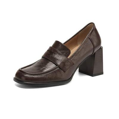 Овчина мода весна осень толстые высокие каблуки женские круглый носок офисные женские ретро модные туфли-лодочки