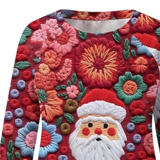 Christmas Sweatshirt Women 3D Xmas Tree House Print Crew Neck Long Sleeve Tops Lightweight Holiday Pullover Tops