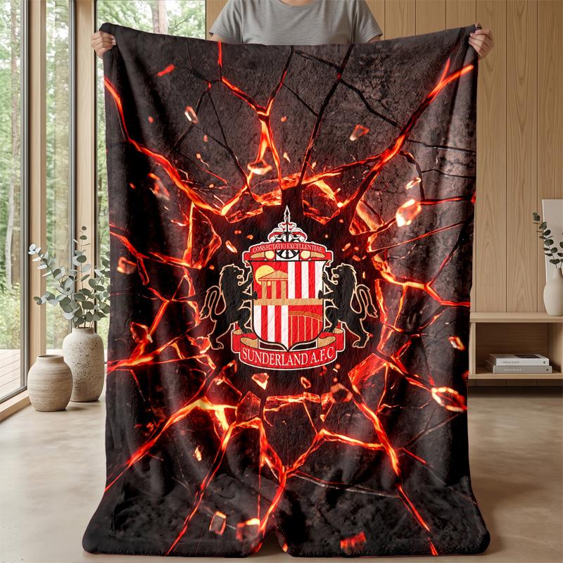 Sunderland Football Print Flannel Blanket, Soft Warm Lightweight Throw Blanket for Sofa Bed Camping